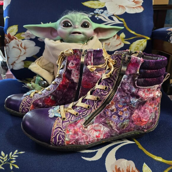 Superstarlady Gorgeous Women's Purple Floral Booties Size 42 (10.5-11) - Picture 1 of 8